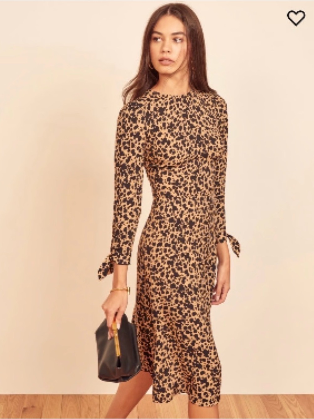 Reformation The Port- Black and Taupe Leopard Midi Dress